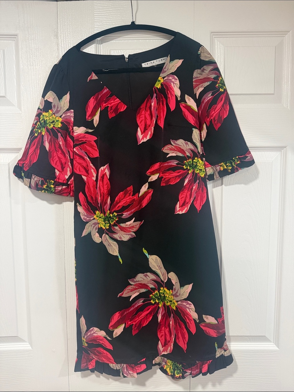 Trina Turk Black Mini Dress with Red and Pink Floral Print